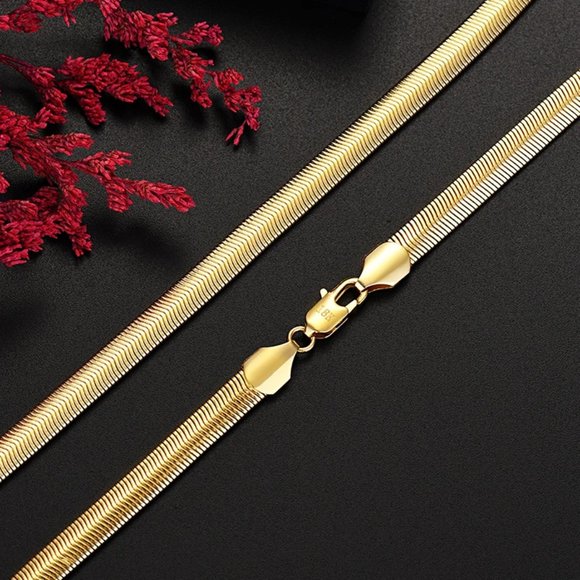 22 Inch Herringbone Necklace and 8 inch Bracelet Combo 6mm Wide 18K Yellow Gold - Picture 8 of 8